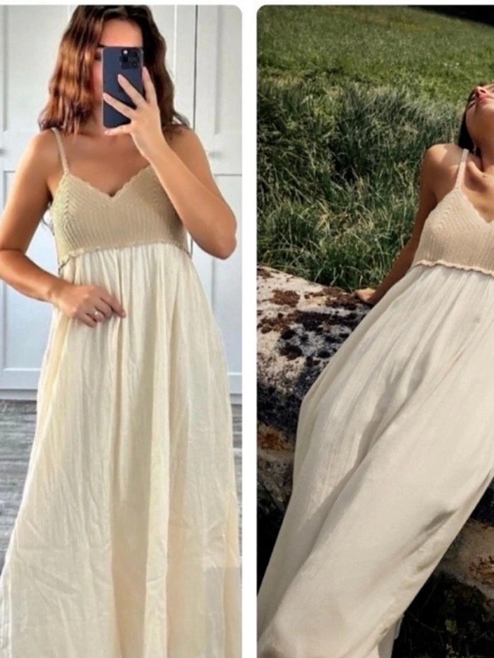 Zara Crochet Combination Long Dress Cream Maxi Dress